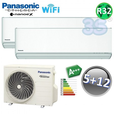Climatizzatore dual split ETHEREA R32 Panasonic serie XKE - 5000+12000 btu A+++ con WIFI NanoeX - ETHEREA-X-R32-Z1635(35)