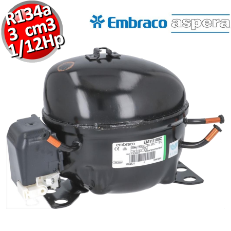 Compressore gas R134A ermetico - 1/12 Hp - 3 cm3 -  Embraco Aspera EMY3111Z