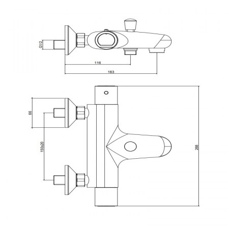 Dimensioni - miscelatore vasca termostatico EQUO STAR NEW PAFFONI - EQS022CRNEW