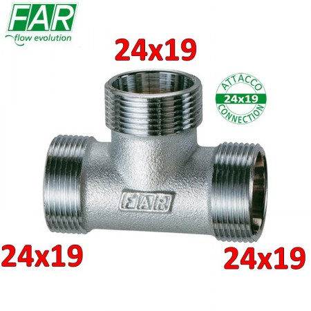 5410 - Raccordo a T Tee con tre monoconi 24x19 cromo opaco - FAR