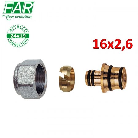 6055 - adattatore 24x19 per tubo multistrato Ø 16 x spessore 2,6 mm , di tenuta a compressione - FAR
