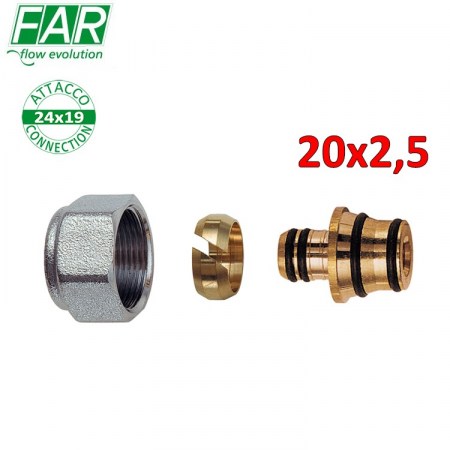 6055 - adattatore 24x19 per tubo multistrato Ø 20 x spessore 2,5 mm , di tenuta a compressione - FAR