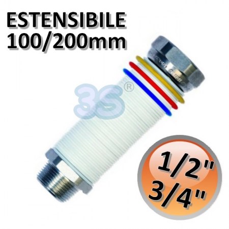 Tubo flessibile 1/2″ M x 3/4″ F in acciaio per acqua e gas - estensibile 100/200 mm - 60205