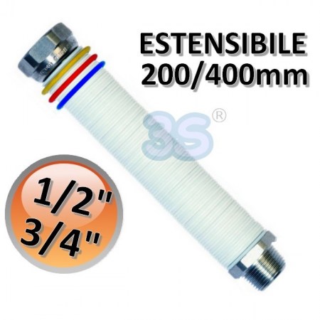 Tubo flessibile 1/2″ M x 3/4″ in acciaio per acqua e gas - estensibile 200/400 mm - 60206