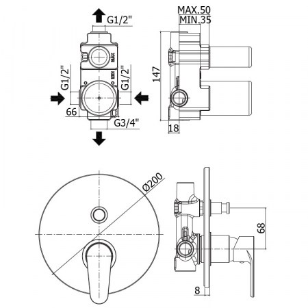 Dimensioni miscelatore GREEN Paffoni GR015CR