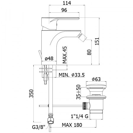 Dimensioni miscelatore bidet GREEN Paffoni GR135CR