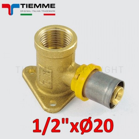 Multistrato per gas - Raccordo curvo gomito femmina con flangia 1/2 x Ø 20 mm - 2650012