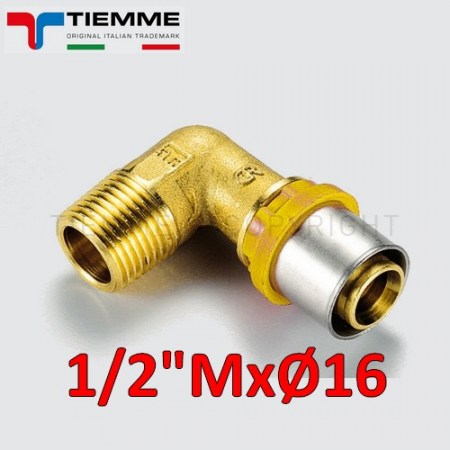 Multistrato per gas - Raccordo curvo gomito maschio 1/2 x Ø 16 mm - 2650015