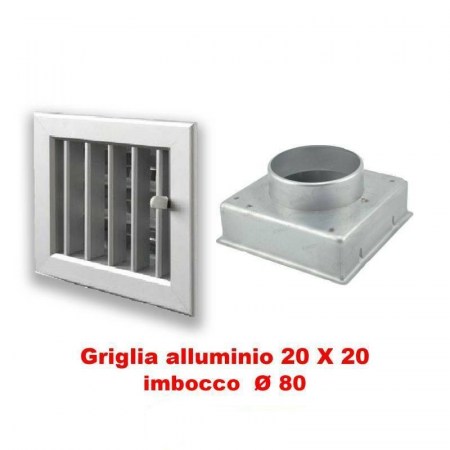 Bocchetta Aria cm20x20 regolabile Alluminio con Adattatore D.80 per Caminetti