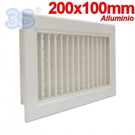 Bocchetta di mandata in alluminio colore bianco RAL 9010 - 200x100 mm con doppio ordine di alette mobili
