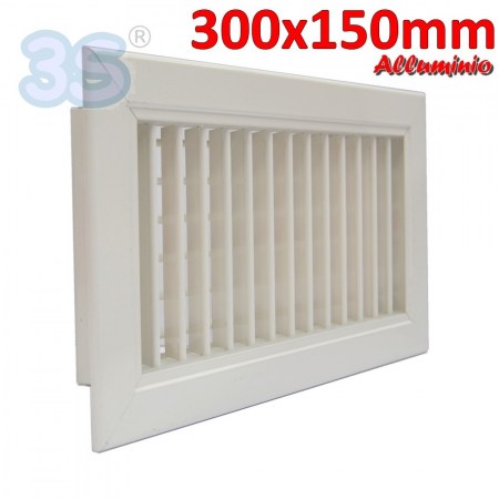 Bocchetta di mandata in alluminio colore bianco RAL 9010 - 300x150 mm con doppio ordine di alette mobili - 172337