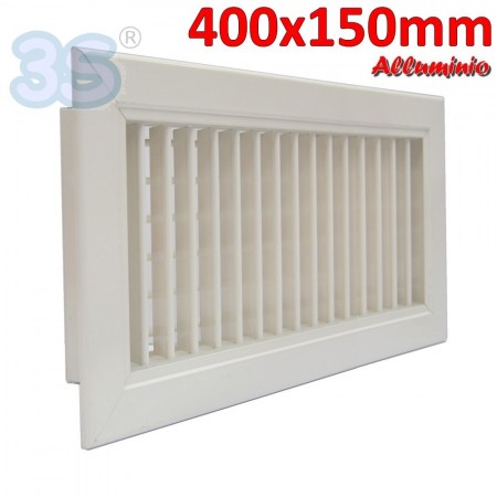 Bocchetta di mandata in alluminio colore bianco RAL 9010 - 400x150 mm con doppio ordine di alette mobili