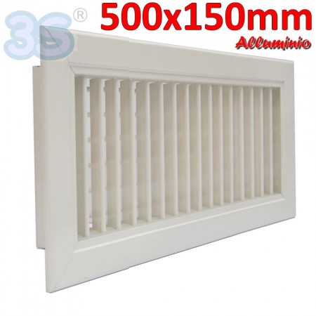 Bocchetta di mandata in alluminio colore bianco RAL 9010 - 500x150 mm con doppio ordine di alette mobili