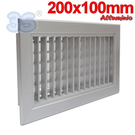 Bocchetta di mandata in alluminio - 200x100 mm con doppio ordine di alette mobiliBocchetta di mandata in alluminio - 200x100 mm con doppio ordine di alette mobili