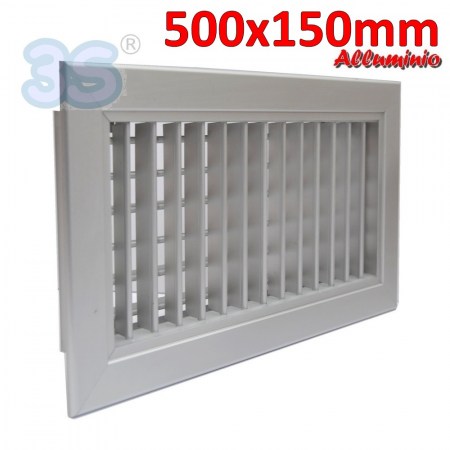 Bocchetta di mandata in alluminio anodizzato 500x150 mm con doppio ordine di alette mobili
