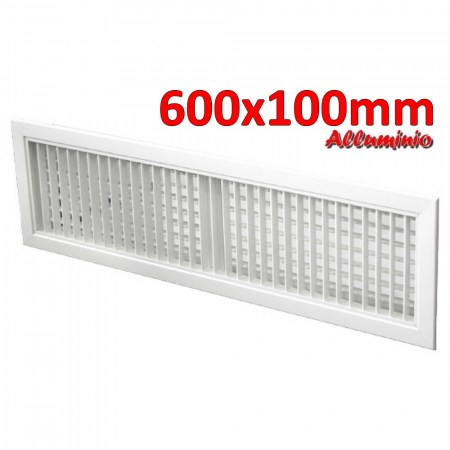 Bocchetta di mandata in alluminio colore bianco - 600x100 mm con doppio ordine di alette mobili - GRMNRAL.600100
