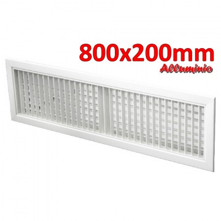 Bocchetta di mandata in alluminio colore bianco - 800x200 mm con doppio ordine di alette mobili - GRMNRAL.800200