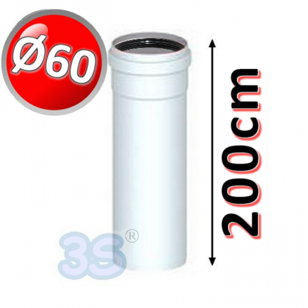 Tubo lineare cm 200 in PPs bianco Ø 60mm fumi caldaia condensazione