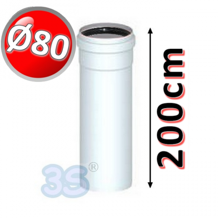 Tubo lineare cm 200 in PPs bianco Ø 80mm fumi caldaia condensazione