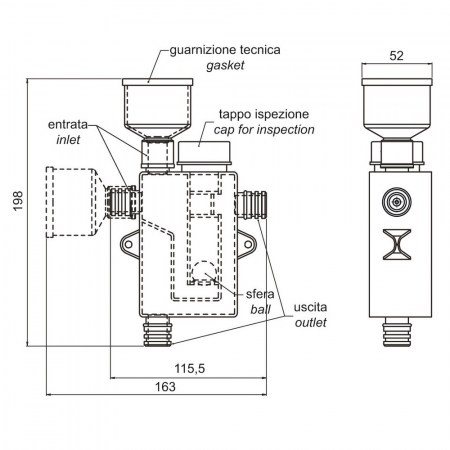 Dimensioni sifone - KSD.001