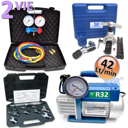 Kit attrezzatura impianto condizionamento - cartellatrice, dinamometrica, manometri e pompa R32 - KT.PROF42R32