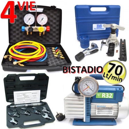 Kit professionale condizionamento - pompa 70 Lt set manometri 4 vie cartellatrice e dinamometrica - codice KT.PROF7016