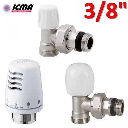 Kit termostatico ICMA - valvola + detentore + testa termostatica 3/8″ squadra attacco rame o multistrato - 82KITBAC061100