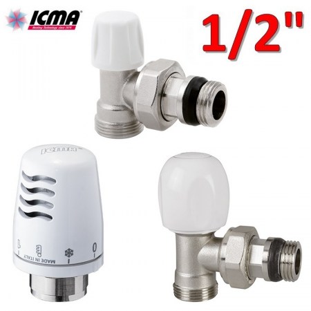 Kit termostatico ICMA - valvola + detentore + testa termostatica 1/2″ squadra attacco rame o multistrato - 82KITBAD061100