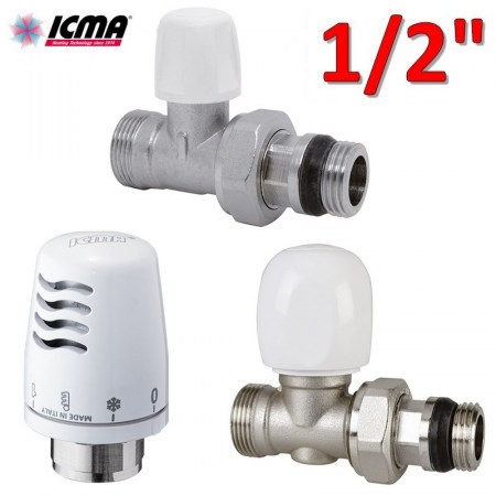 Kit termostatico ICMA - valvola + detentore + testa termostatica 1/2″ squadra attacco rame o multistrato - 82KITBAD061100