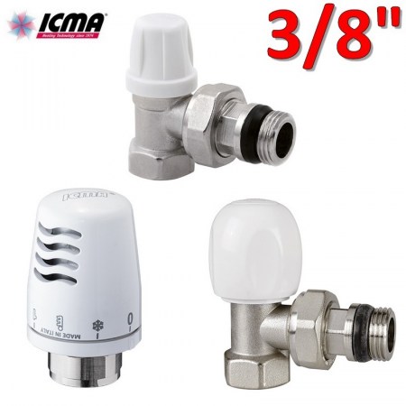 Kit termostatico ICMA - valvola + detentore + testa termostatica 3/8″ squadra attacco ferro - 82KITEAC061100