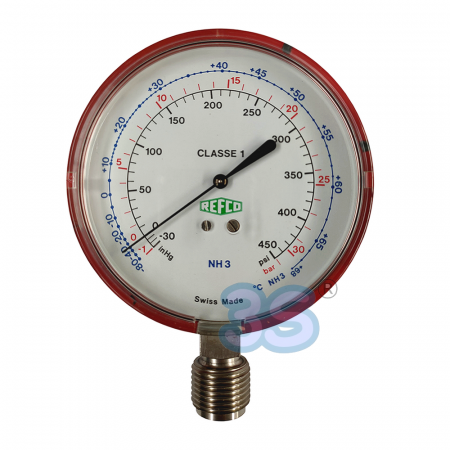 Manometro  REFCO per ammoniaca NH3 attacco 1/2 GAS - scala -1/+30 bar -30inHG/+450PSI