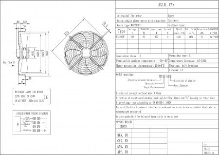 Dimensioni ventilatore assiale Ø 500mm