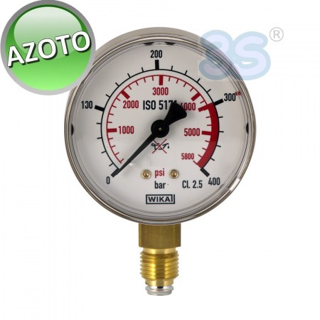 Manometro 0-400 Bar per azoto attacco 1/4 con guarnizione - Q6030500I