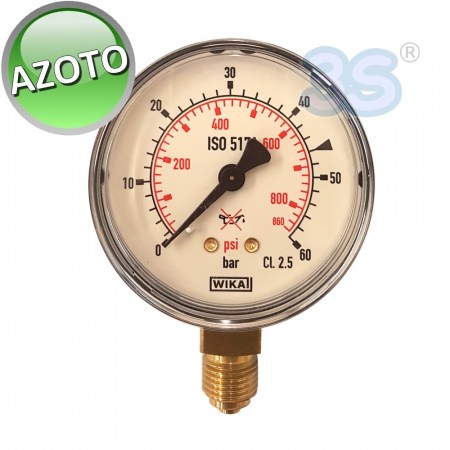 Manometro 0-60 Bar per azoto attacco 1/4 con guarnizione - Q6600500I