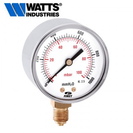 WATTS - Manometro 0-100 mbar a membrana DN 63 attacco radiale 1/4″, cassa in acciaio cromato per gas - PP354810
