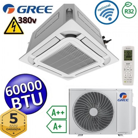 Climatizzatore mono a cassetta 8 vie Gree 60000 Btu R32 380v trifase - telecomando e pannello inclusi - U-MATCH 6 - KIT-GUD160TW1-X