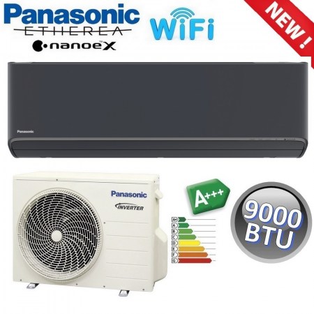 Climatizzatore mono split ETHEREA Nero Grafite R32 Panasonic XKE - 9000 btu A+++ con WiFi e NanoeX - CS-XZ25XKEW-H+CU-Z25XKE