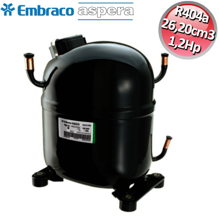 Compressore gas R404A CSR - 1,2 Hp - 26,20 cm3 -  Embraco Aspera NJ2192GS