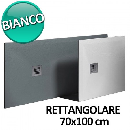  Piatto doccia 70x100 cm  in resina e gelcoat effetto pietra - Colore Bianco