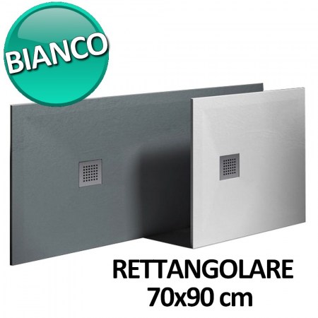  Piatto doccia 70x90 cm  in resina e gelcoat effetto pietra - Colore Bianco