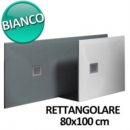  Piatto doccia 80x100 cm  in resina e gelcoat effetto pietra - Colore Bianco