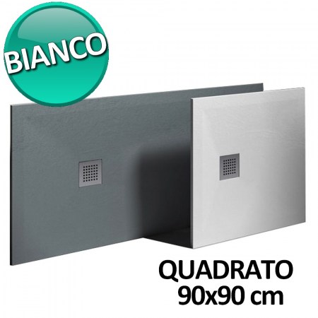  Piatto doccia 90x90 cm  in resina e gelcoat effetto pietra - Colore Bianco