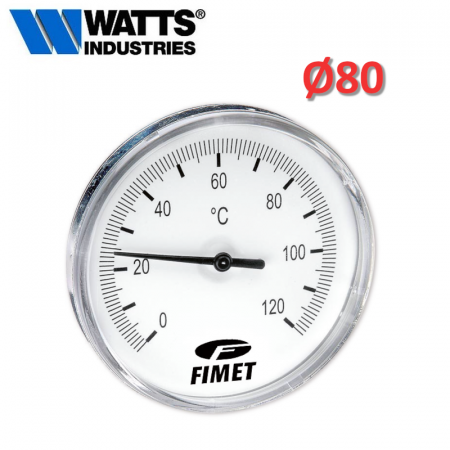 WATTS - Termometro bimetallico 0°c - 120°c ad attacco posteriore Ø80 stelo 50 mm