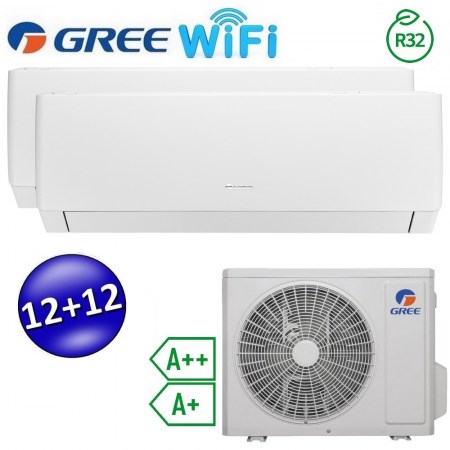 )Climatizzatore inverter PULAR dual split Wi-Fi 12000 + 12000 Btu (U.E.18) GREE R32 classe A++/A+ (PULARWDUAL1212(18)