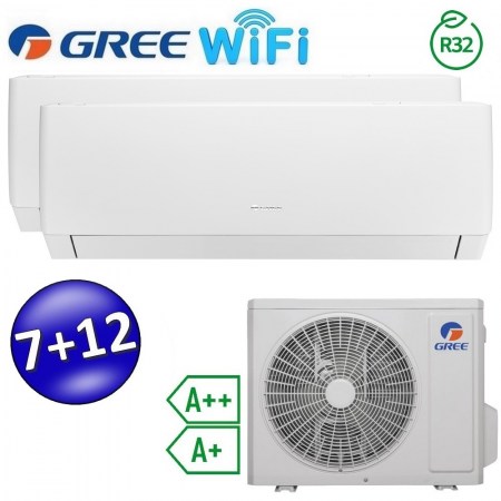 Climatizzatore inverter PULAR dual split Wi-Fi 7000 + 12000 Btu (U.E.14) GREE R32 classe A++/A+ PULARWDUAL712(14)