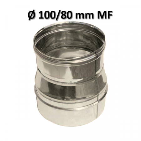 Raccordo aumento Ø M 100 x F 80 mm in acciaio inox per canna fumaria