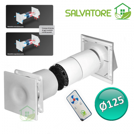 Recuperatore di calore monostanza con telecomando Ø125 - ventilazione meccanica controllata - Salvatore