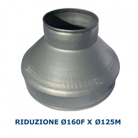 Riduzione Ø 160 mm Femmina x 125 mm Maschio in acciaio zincato per condotti aria - RID.160FX125M