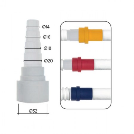 Raccordo adattatore tubo rigido Ø 32 mm passaggio tubo flessibile per scarico condensa - ADR.032