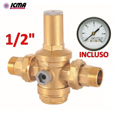 ICMA Riduttore di pressione per acqua 1/2″ M-M manometro incluso - 91271AD05243